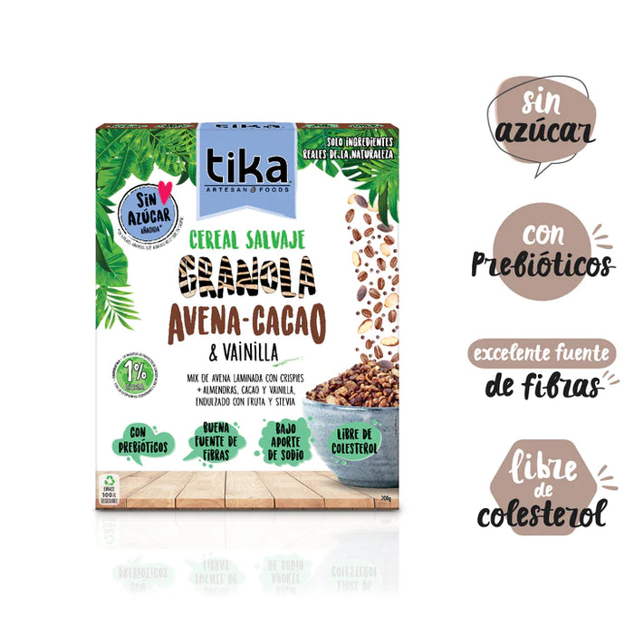 Cereal Salvaje Avena Cacao y Vainilla 200 g - Tika