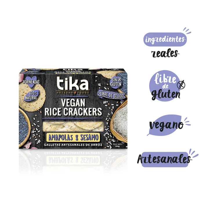 Vegan Rice Crackers Amapolas y Sésamo 100 g - Tika